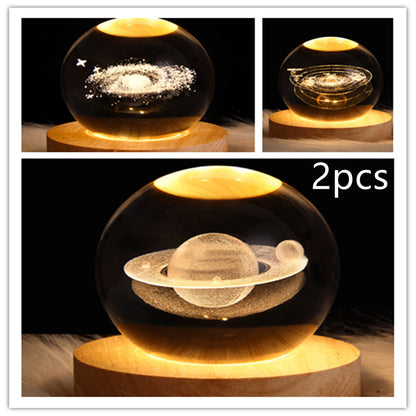 3D Galaxy Crystal Ball Night Light – LED Planet & Moon Table Lamp for Bedroom, Kids Room & Party Decor