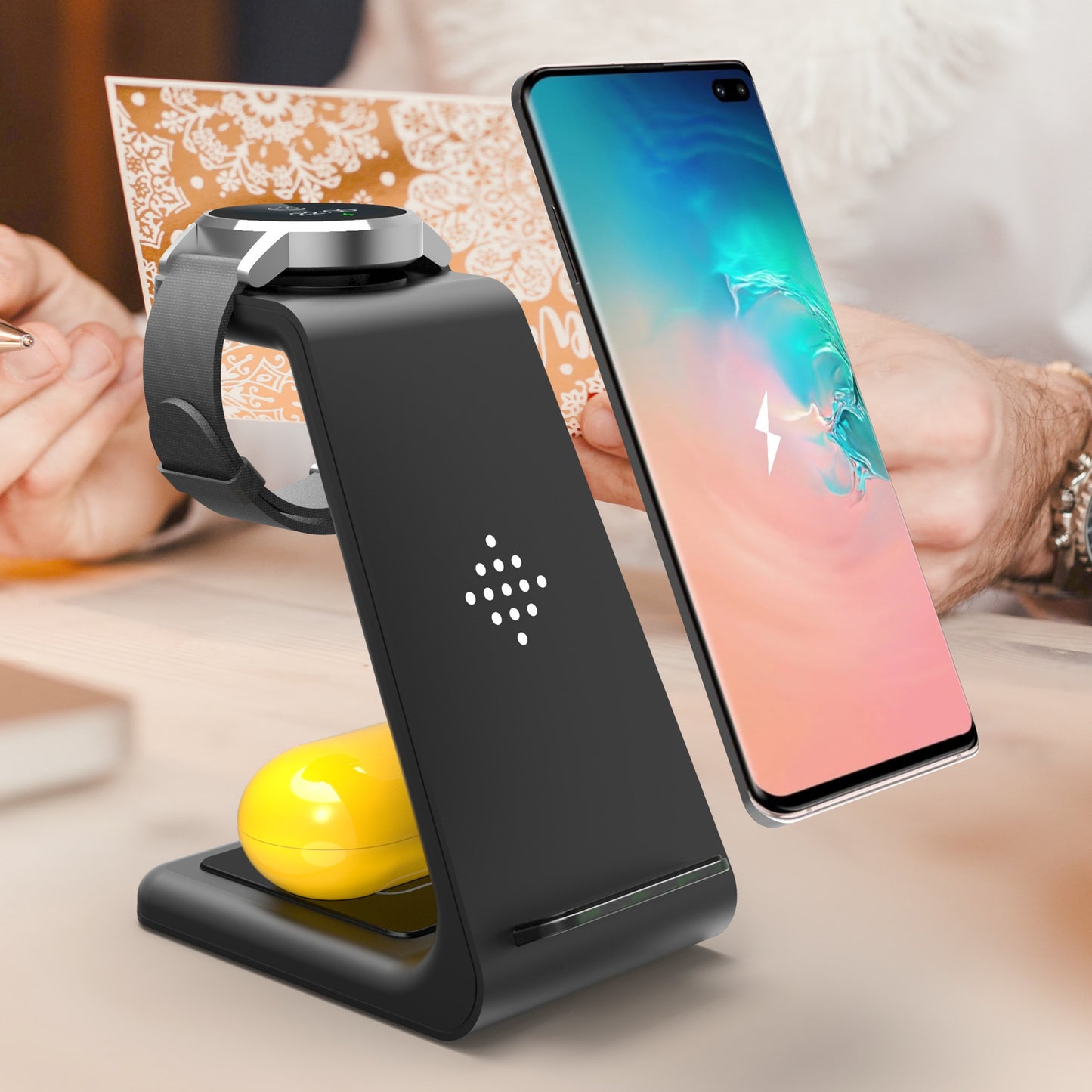 3-in-1 Fast Wireless Charging Station – Quick Charge Dock & Phone Holder Stand
