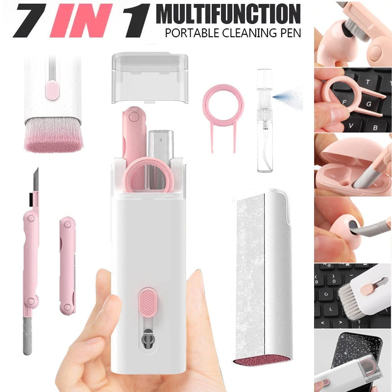 7-in-1 Multifunctional Cleaning Kit – Bluetooth Earbuds Cleaner, Keyboard Brush, Keycap Puller & Screen Cleaning Pen