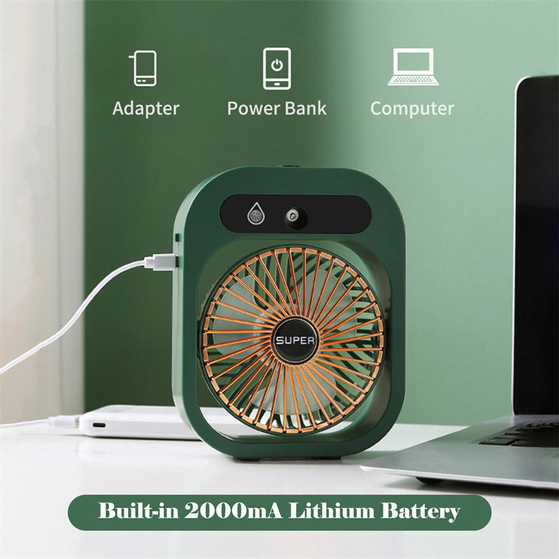 Portable USB Rechargeable Misting Fan – Air Cooler with 3 Speeds & Humidifier for Home & Desk