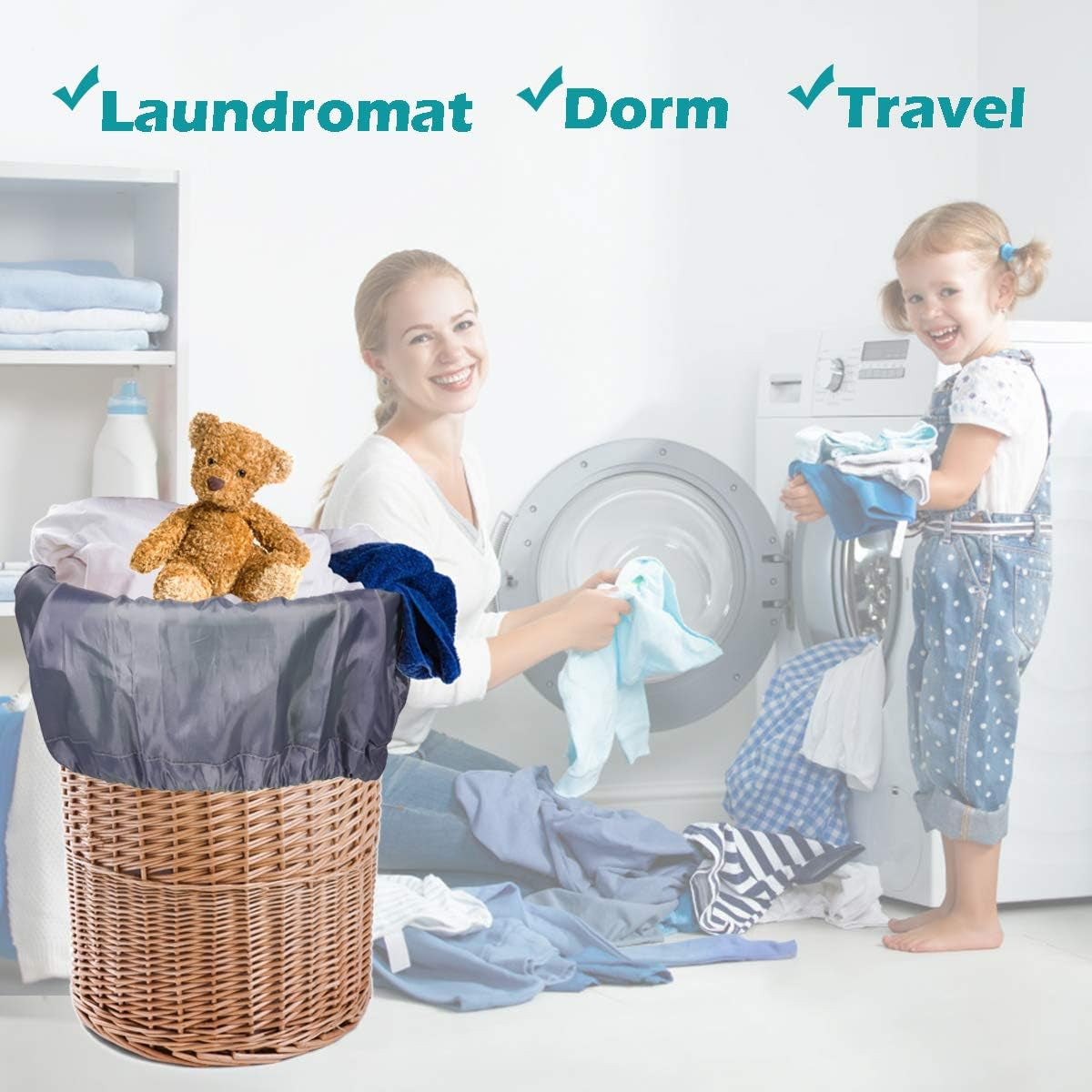 Heavy Duty Laundry Bag 2 Pack XL Nylon Laundry Bags with Straps, Washable Large Dirty Clothes Organizer with Drawstring Closure, Travel Washing Bag Fit a Laundry Hamper or Basket, Gray