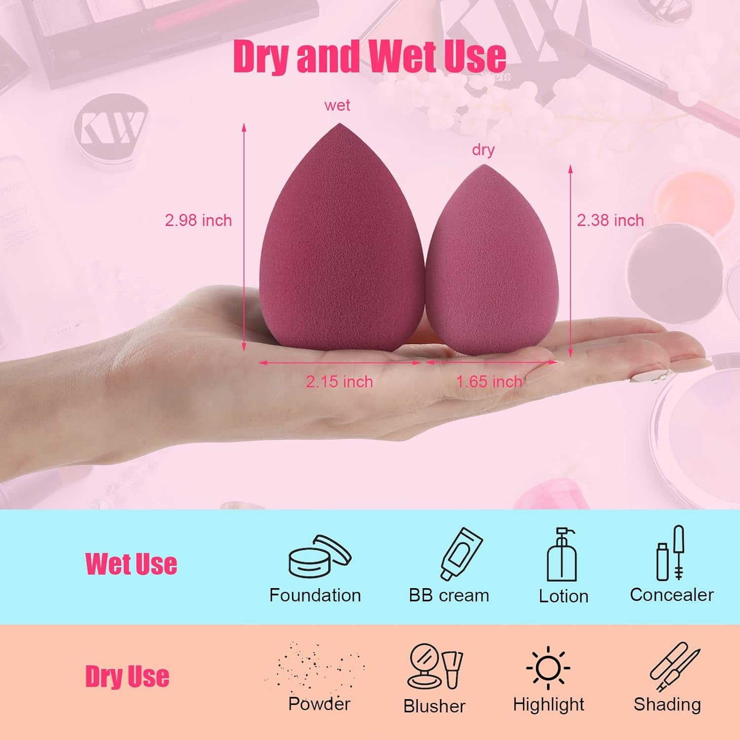 4 Pcs Makeup Sponges Blender Set - Makeup Sponges for Foundation Blender with Egg Case and 1 Holder, Flawless for Cream, Powder and Liquid (4Pcs,Pink)
