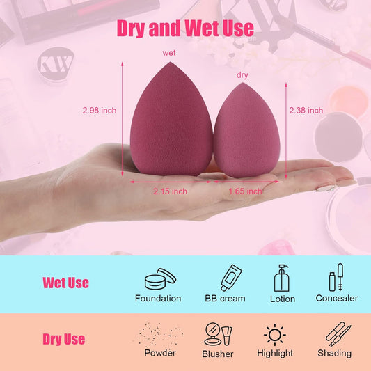 4 Pcs Makeup Sponges Blender Set - Makeup Sponges for Foundation Blender with Egg Case and 1 Holder, Flawless for Cream, Powder and Liquid (4Pcs,Pink)