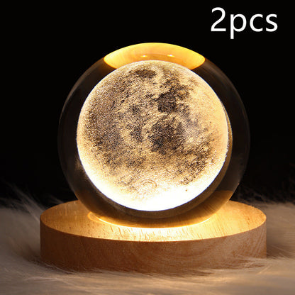 3D Galaxy Crystal Ball Night Light – LED Planet & Moon Table Lamp for Bedroom, Kids Room & Party Decor