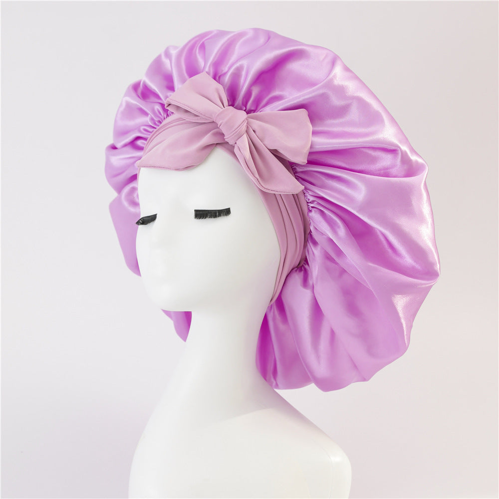Silk Satin Sleep Bonnet for Women – Night Hair Cap with Tie Band for Curly & Natural Hair