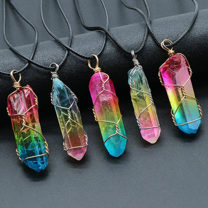 Tree of Life Crystal Pillar Pendant Necklace – Boho Stone Charm Jewelry for Women