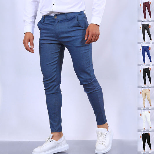 Men's Slim Fit Button Trousers – Versatile Solid Color Office & Casual Pencil Pants