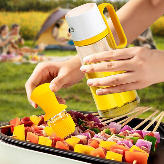 2-in-1 Oil Dispenser with Silicone Brush – Glass Bottle for BBQ, Cooking & Seasoning | Kitchen Spray Bottle Tool