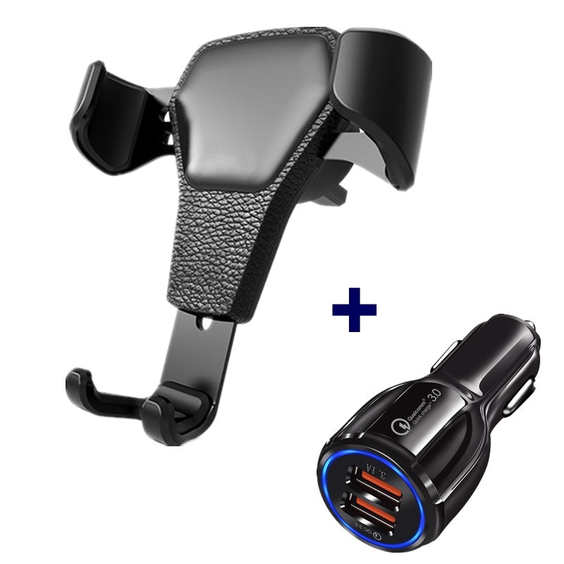 Leather Grain Gravity Car Phone Holder – Auto-Lock Air Vent Mount