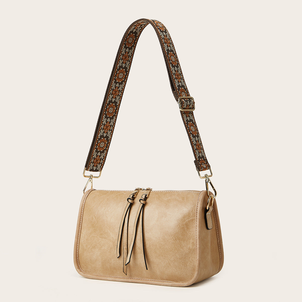 Women's Bohemian Crossbody Tote – Retro Solid Color Bag with Wide Shoulder Strap