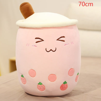 Cute Boba Tea Plush Pillow – Soft Strawberry Milk Tea Bubble Tea Stuffed Toy Cushion for Kids & Gifts