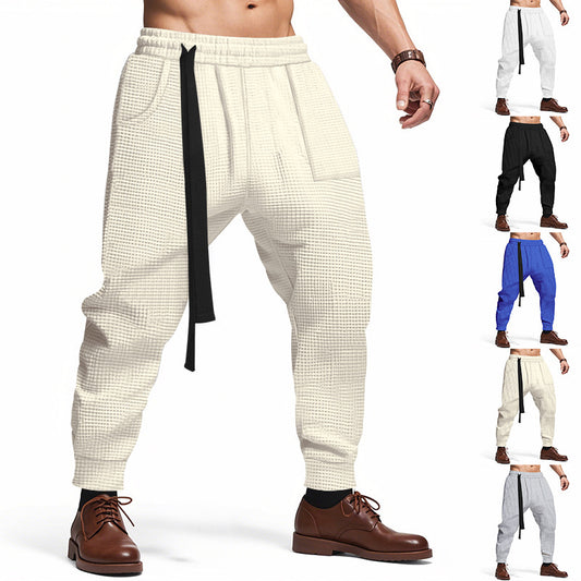 Men’s Casual Waffle Jogger Pants – Solid Hip Hop Streetwear Track Trousers, Harajuku Fashion