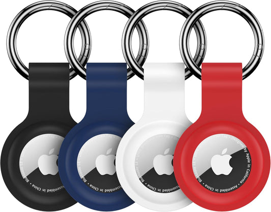 Case Compatible with Apple Airtags Case Keychain Air Tag Holder Air Tag Key Ring Cases Air Tags Protective Cover Airtag Key Chain Loop Holders Silicone for Luggage Dog Cat Pet Collar 4 Pack