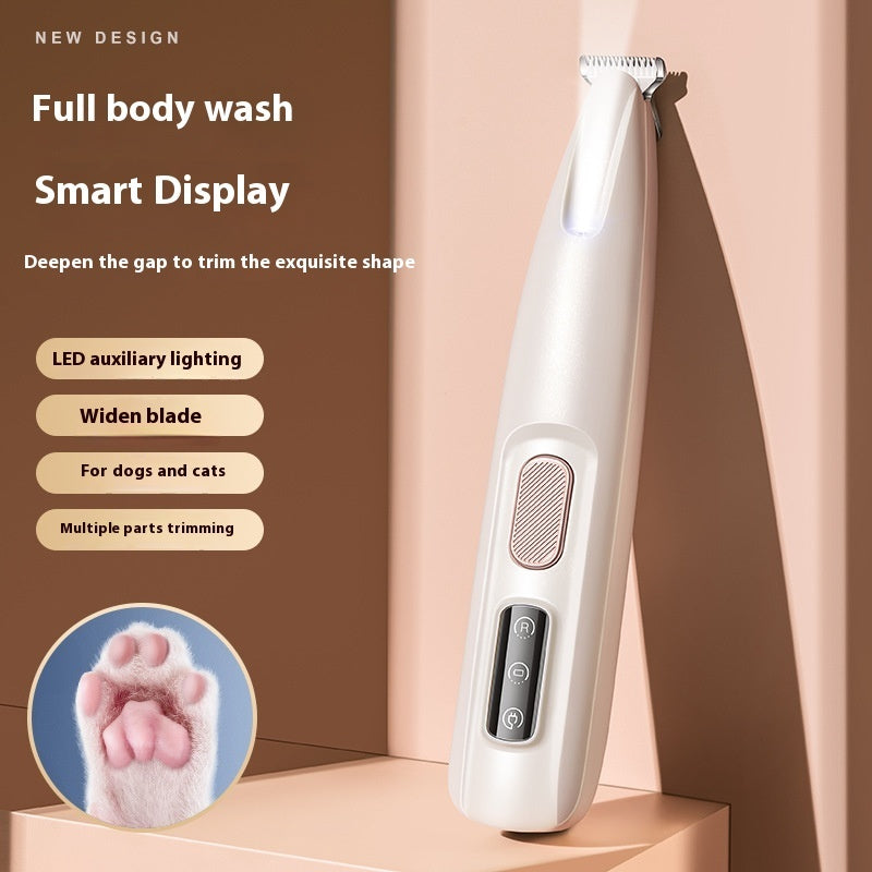 Waterproof Pet Paw Trimmer with LED Light & Display – Wide Blade Per Hair Clippers for Grooming