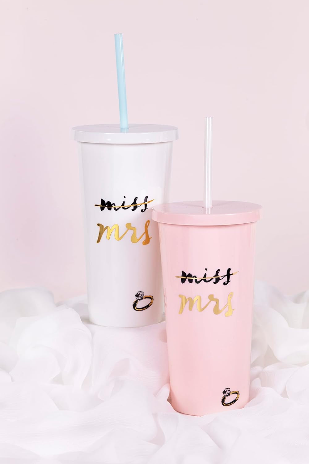 Bridal Insulated Tumbler with Reusable Straw, 20Oz, Miss to Mrs. (White)
