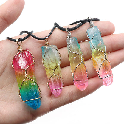 Tree of Life Crystal Pillar Pendant Necklace – Boho Stone Charm Jewelry for Women