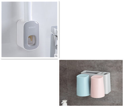 Wall-Mounted Automatic Toothpaste Dispenser – Bathroom Accessories Set with Toothbrush Holder