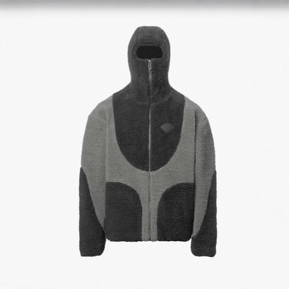 Men's Hooded Lamb Wool Zipper Coat – Casual Patchwork Fleece Sweatshirt Jacket
