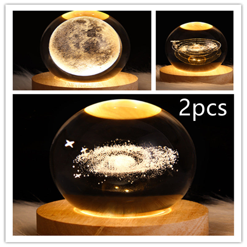 3D Galaxy Crystal Ball Night Light – LED Planet & Moon Table Lamp for Bedroom, Kids Room & Party Decor
