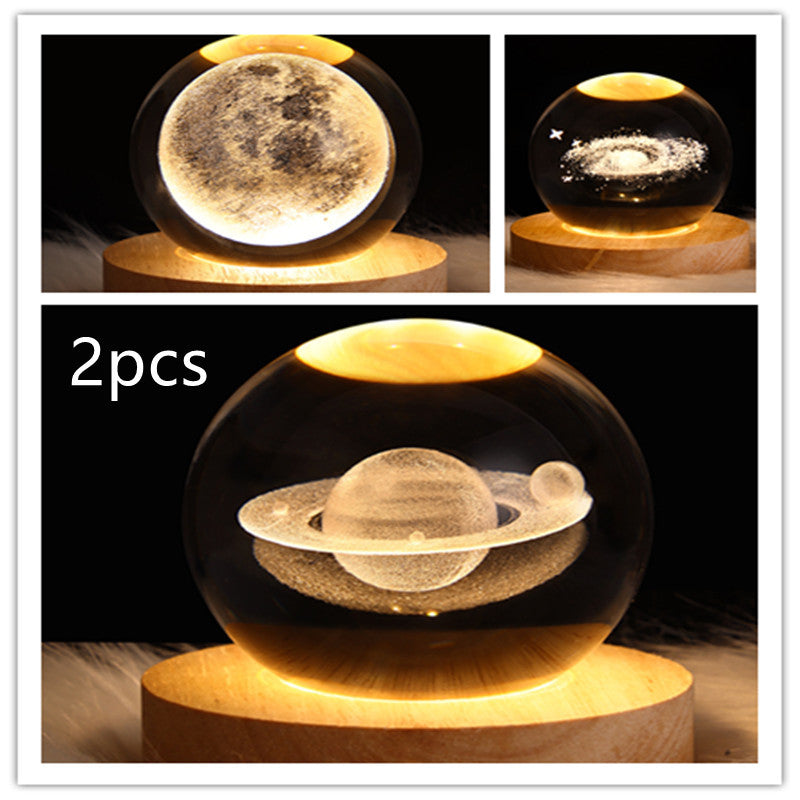 3D Galaxy Crystal Ball Night Light – LED Planet & Moon Table Lamp for Bedroom, Kids Room & Party Decor