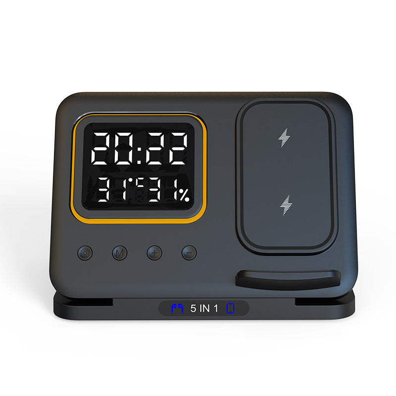 5-in-1 Wireless Charging Station – 15W Fast Charger Stand with LED Digital Alarm Clock