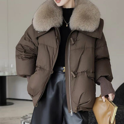 Women's Short Down Cotton-Padded Jacket – Thick Winter Coat with Fur Collar
