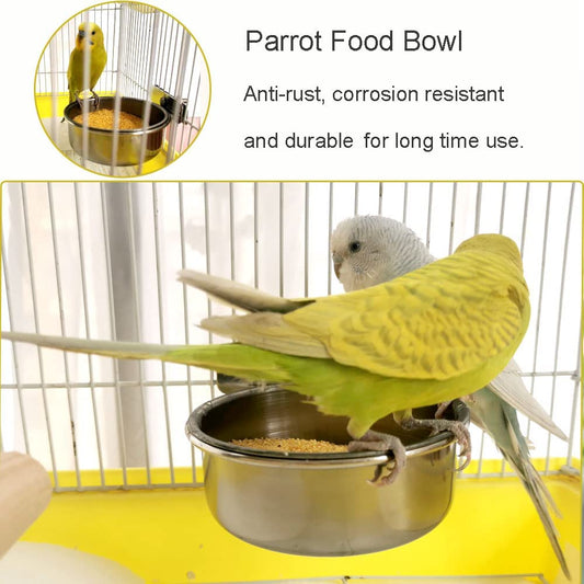 Bird Feeding Dish Cups Parrot Food Bowl Clamp Holder Coop Cup, 2PCS Bird Cage Water Bowl for Parakeet African Greys Conure Cockatiels Lovebird Budgie Chinchilla