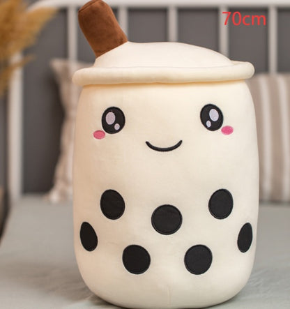 Cute Boba Tea Plush Pillow – Soft Strawberry Milk Tea Bubble Tea Stuffed Toy Cushion for Kids & Gifts