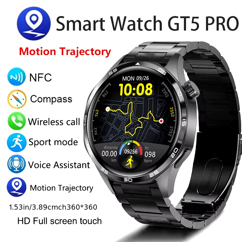 GT5 PRO Smart Watch Men Watch 5 Pro AMOLED HD Screen Bluetooth Call GPS Trajectory NFC Heart Rate Compass Smartwatches 2024 New