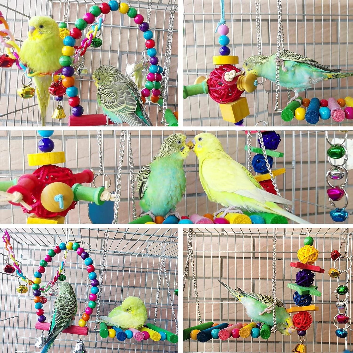 8 Pcs Bird Parakeet Cockatiel Parrot Toys, Hanging Bell Pet Bird Cage Hammock Swing Climbing Ladders Toy Wooden Perch Chewing Toy for Small Parrots, Conures, Love Birds, Finche