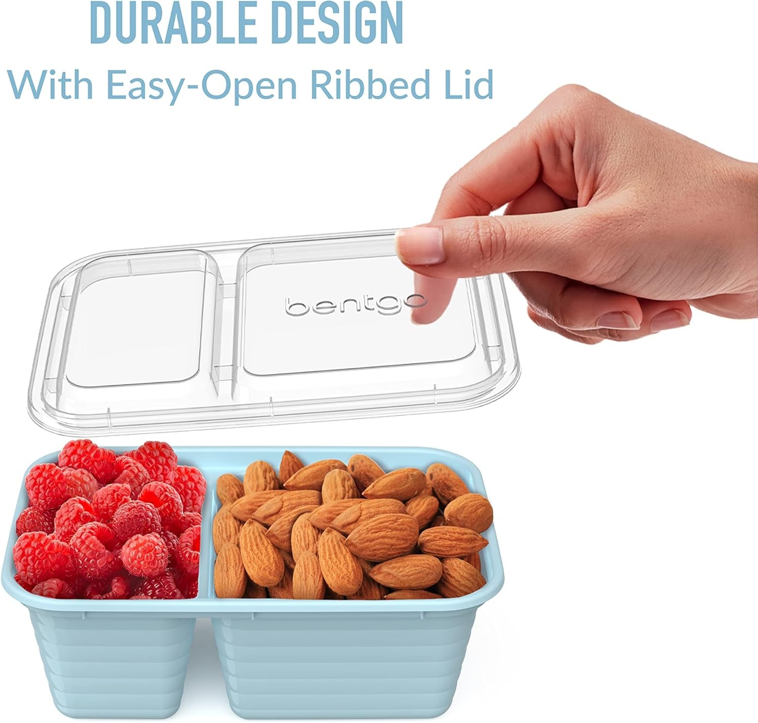 Prep - 2-Compartment Snack Containers with Custom-Fit Lids - Reusable, Microwaveable, Durable BPA -Free, Freezer and Dishwasher-Safe Meal Prep Food Storage - 10 Trays & 10 Lids (Sky)