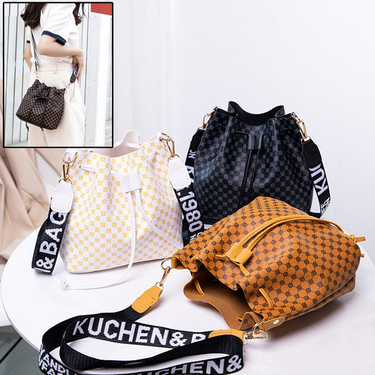 Printed PU Leather Bucket Bag – Multi-Layer Soft Shoulder & Crossbody Bag for Women