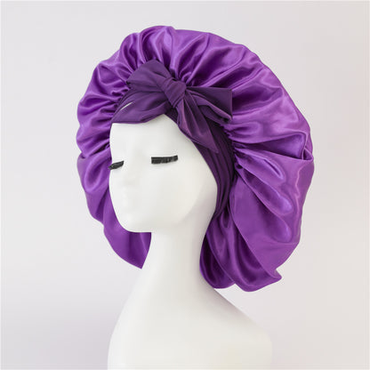 Silk Satin Sleep Bonnet for Women – Night Hair Cap with Tie Band for Curly & Natural Hair