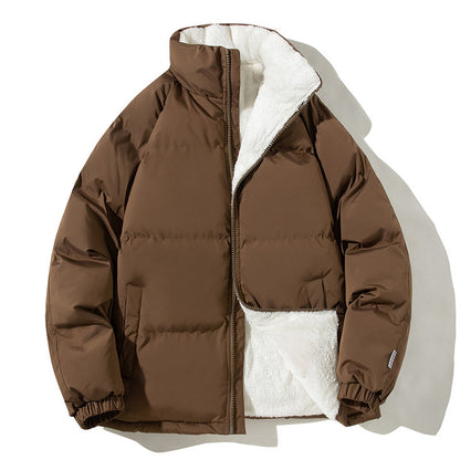 Unisex Stand-Up Collar Winter Jacket – Thickened Plush Coat with Pockets for Couples