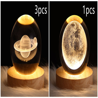 3D Galaxy Crystal Ball Night Light – LED Planet & Moon Table Lamp for Bedroom, Kids Room & Party Decor