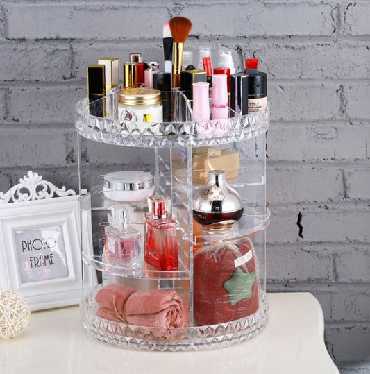Diamond Wave Makeup Organizer – Elegant Cosmetic Storage Box with Drawers for Vanity & Bathroom