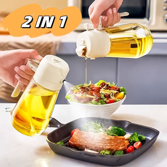 2-in-1 Olive Oil & Vinegar Sprayer – 470ML Glass Dispenser Bottle for Cooking, BBQ, Air Fryer & Salad