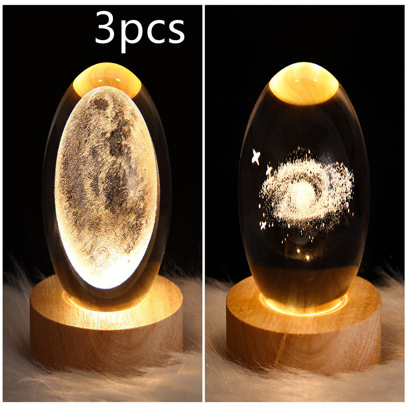 3D Galaxy Crystal Ball Night Light – LED Planet & Moon Table Lamp for Bedroom, Kids Room & Party Decor