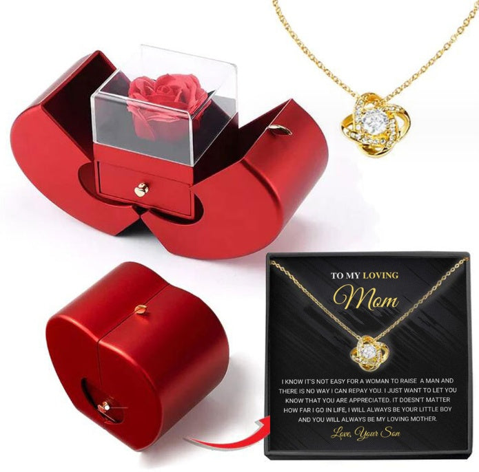 Eternal Rose Jewelry Box – Red Apple Gift Box with Artificial Rose Flower & Necklace for Girls