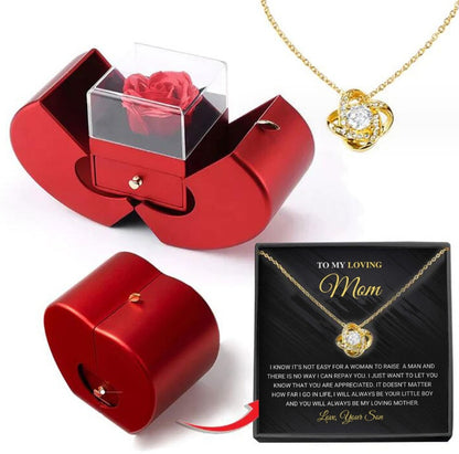 Eternal Rose Jewelry Box – Red Apple Gift Box with Artificial Rose Flower & Necklace for Girls
