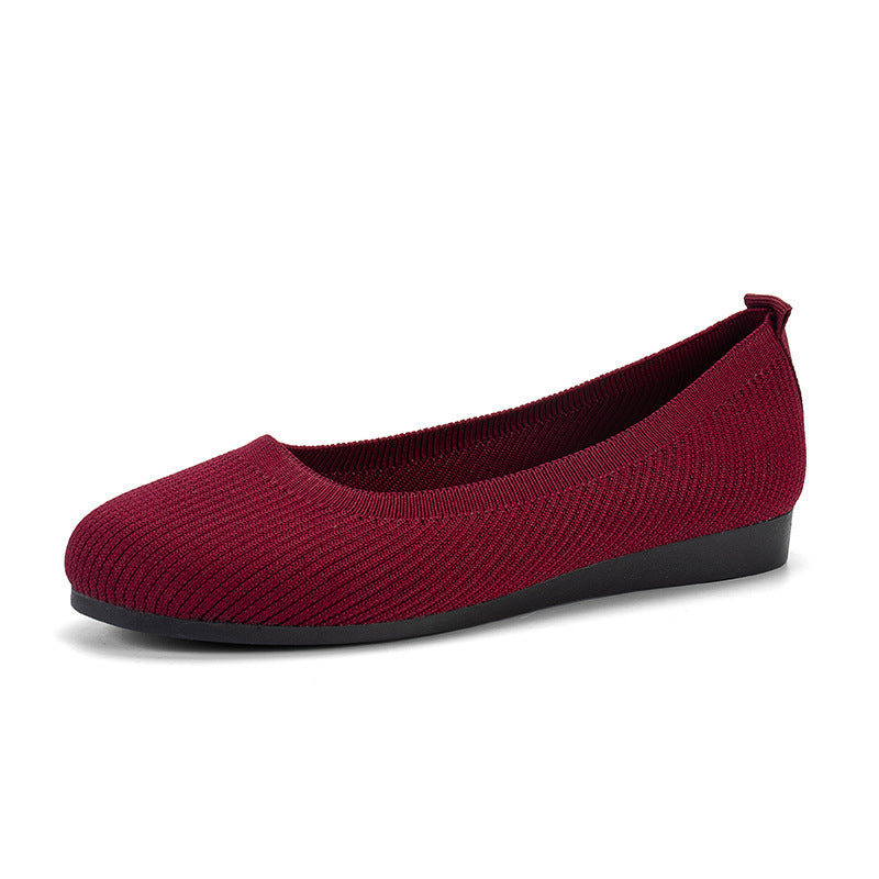 Women’s Round Toe Slip-On Flats – Casual Knit Mesh Shoes with Soft, Comfortable Fit