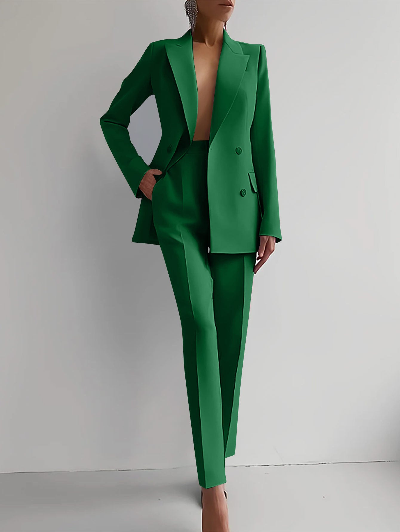 Women's Fashion Business Suit – Long Sleeve Blazer & Slim Fit Trousers Set