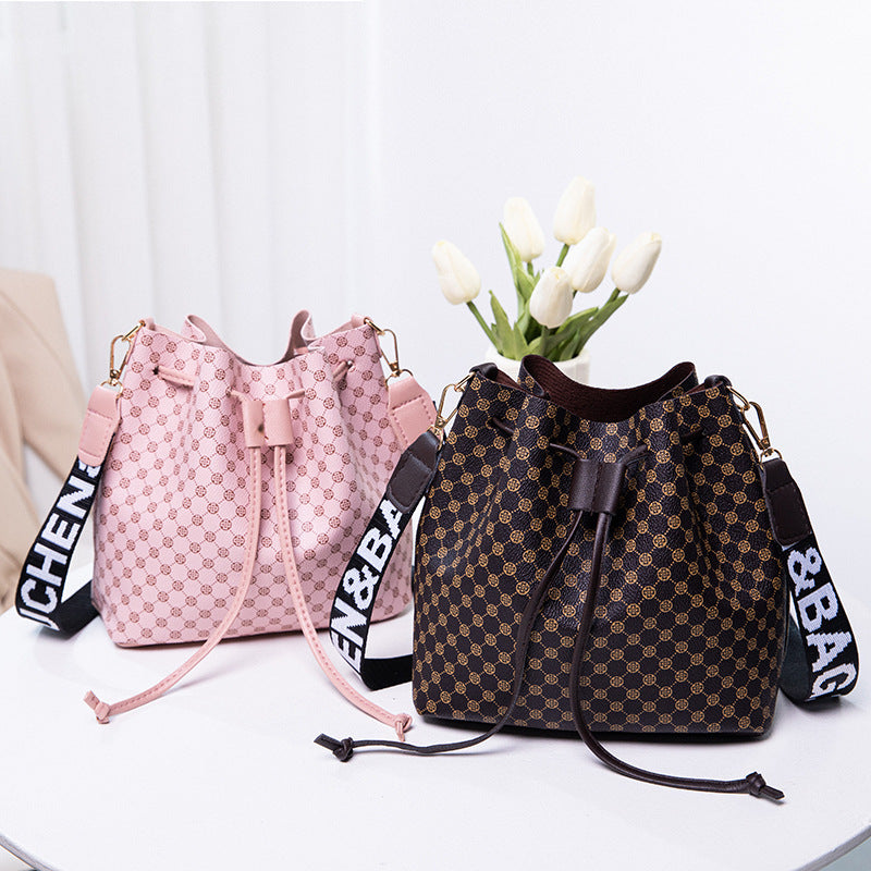 Printed PU Leather Bucket Bag – Multi-Layer Soft Shoulder & Crossbody Bag for Women