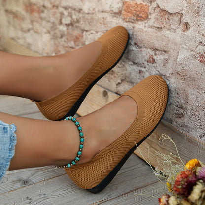 Women’s Round Toe Slip-On Flats – Casual Knit Mesh Shoes with Soft, Comfortable Fit