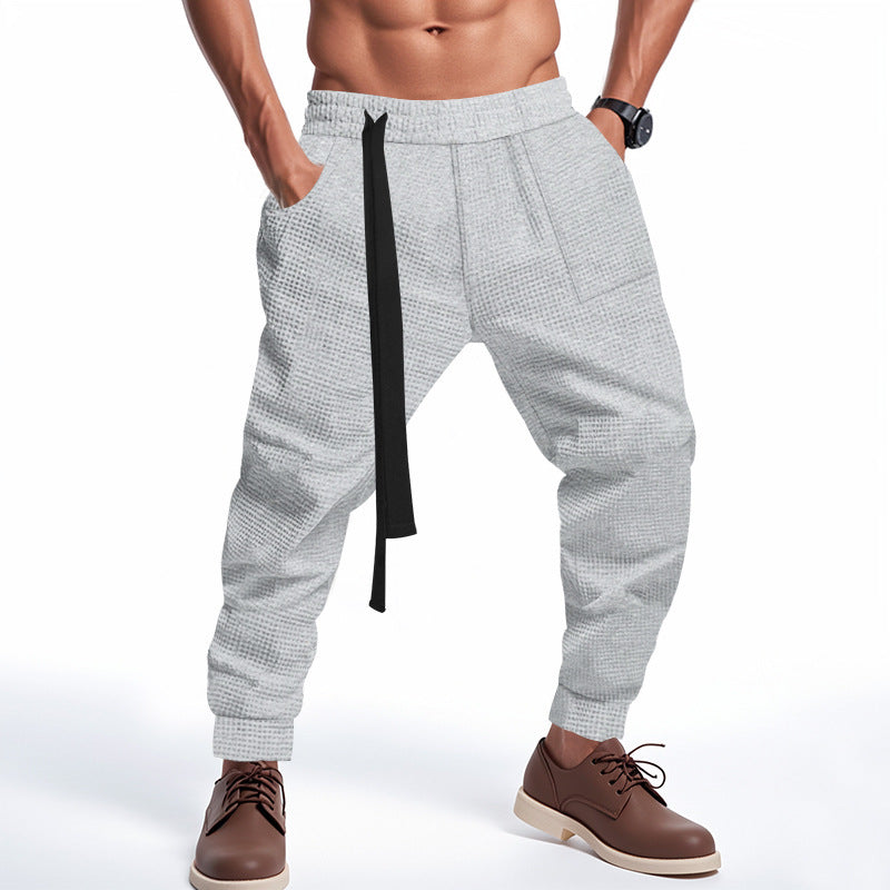 Men’s Casual Waffle Jogger Pants – Solid Hip Hop Streetwear Track Trousers, Harajuku Fashion