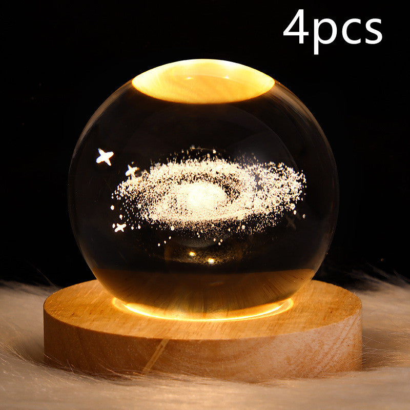 3D Galaxy Crystal Ball Night Light – LED Planet & Moon Table Lamp for Bedroom, Kids Room & Party Decor