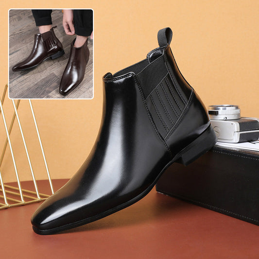 Men's Pointed Toe Chelsea Boots – British Style Formal Leather Dress Shoes with Square Heel