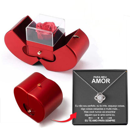 Eternal Rose Jewelry Box – Red Apple Gift Box with Artificial Rose Flower & Necklace for Girls