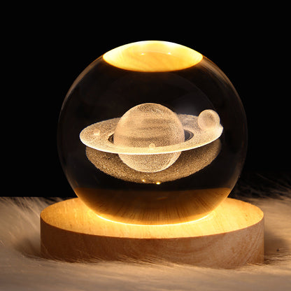 3D Galaxy Crystal Ball Night Light – LED Planet & Moon Table Lamp for Bedroom, Kids Room & Party Decor