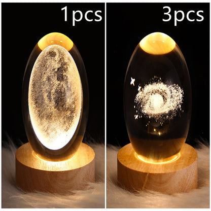 3D Galaxy Crystal Ball Night Light – LED Planet & Moon Table Lamp for Bedroom, Kids Room & Party Decor